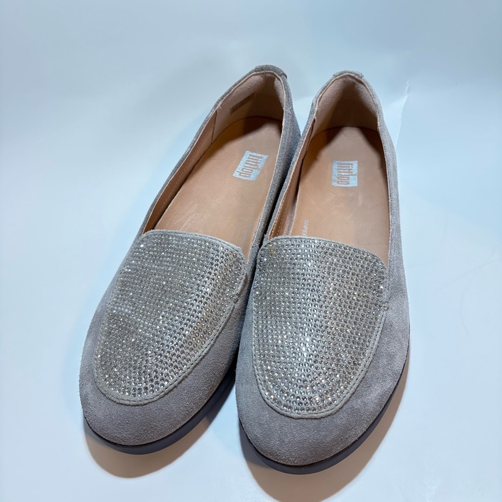 FITFLOP Womens 6.5 Crystal Platform Sneakerloafer TAN Leather Slip-On Shoes NEW - Picture 4 of 8